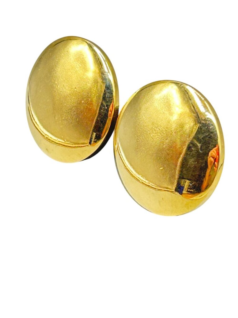 Vintage Erwin Pearl Earrings Clip On Oversized Gold Disks Buttons Shiny 90s Clip